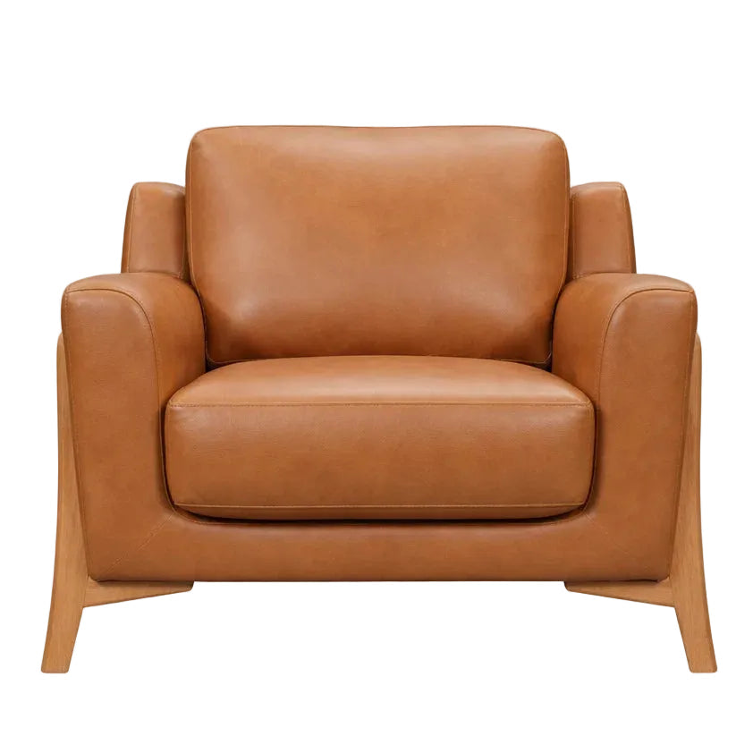 Brown leather armchair on a white background